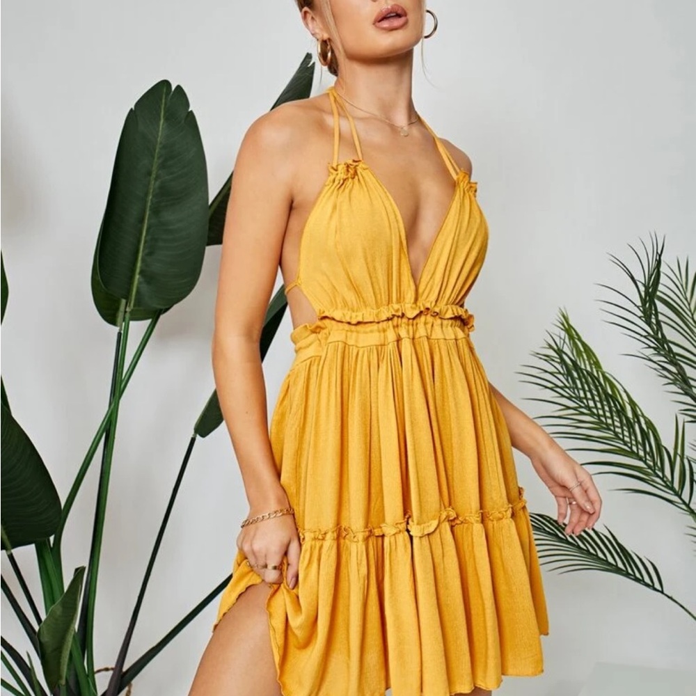 Elegant Yellow Halter Dress